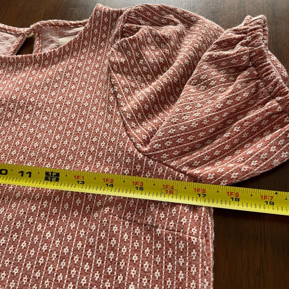 Madewell Puff Sleeve Top Womens Small Orange Geometric Knit Blouse Boho